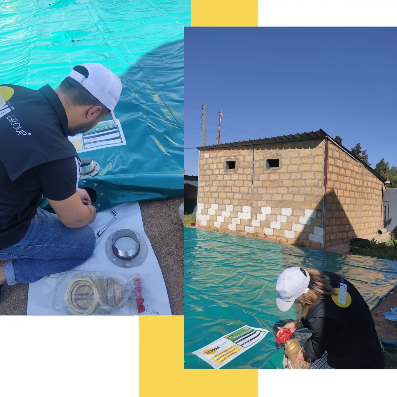 Installation citerne souple Serena – montage raccords et accessoires